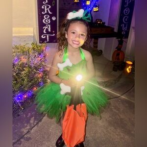 PEBBLES Green Dinosaur Kids Costume- Dress, Bow & Belt Included